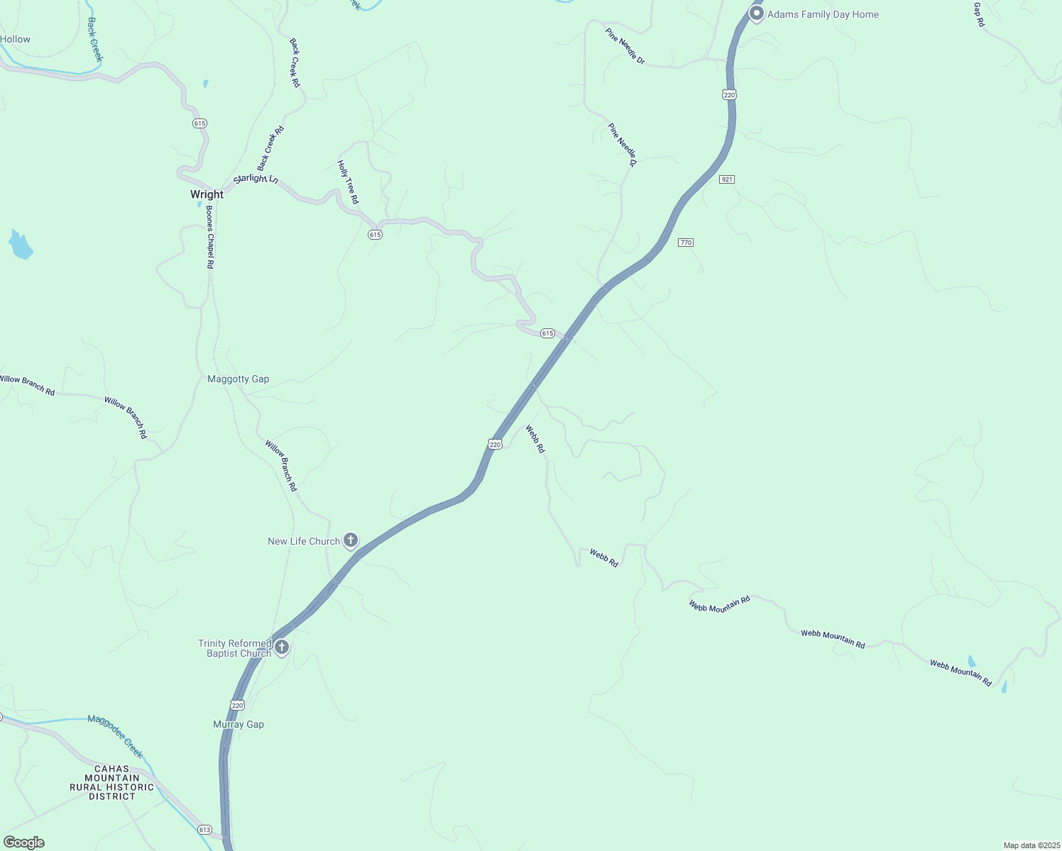 map of restaurants, bars, coffee shops, grocery stores, and more near 7572 Webb Road in Boones Mill