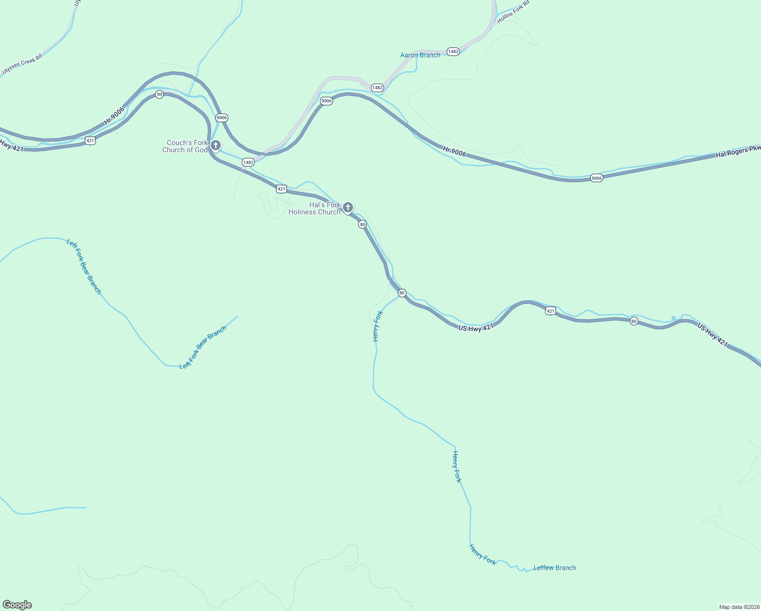 map of restaurants, bars, coffee shops, grocery stores, and more near 105 Henry Fork Road in Hyden