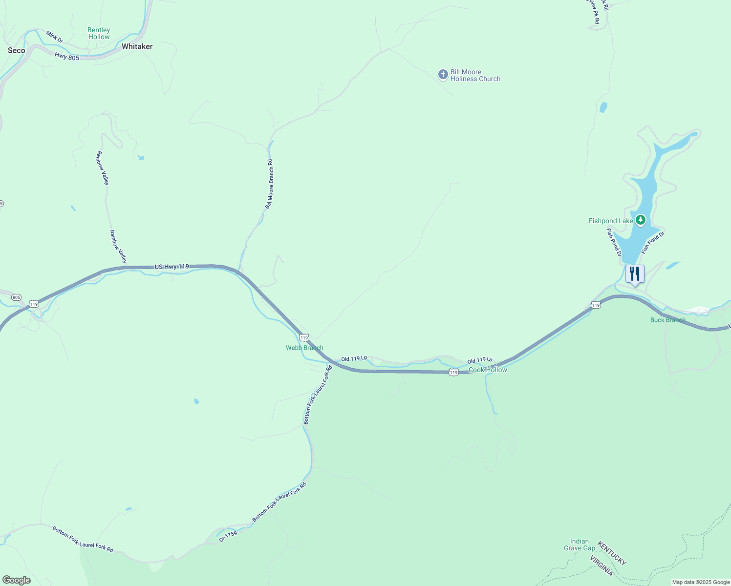 map of restaurants, bars, coffee shops, grocery stores, and more near 506 Webb Branch in Jenkins