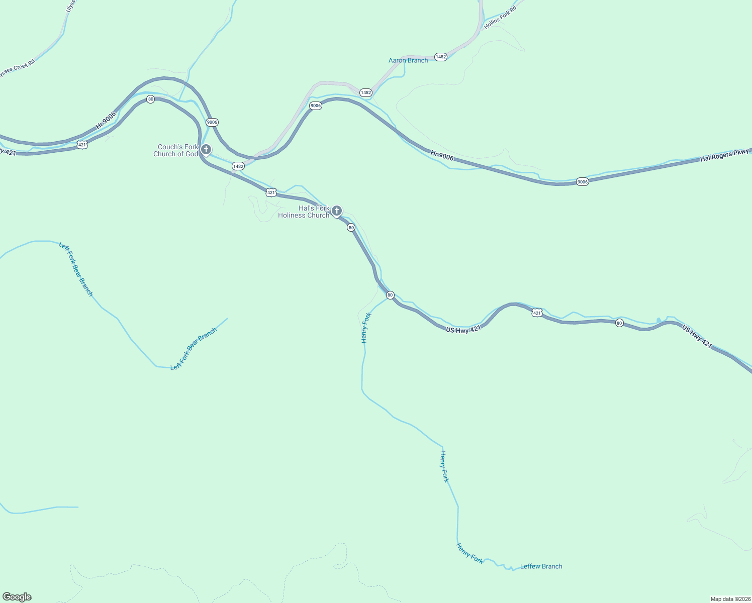map of restaurants, bars, coffee shops, grocery stores, and more near 105 Henry Fork Road in Hyden