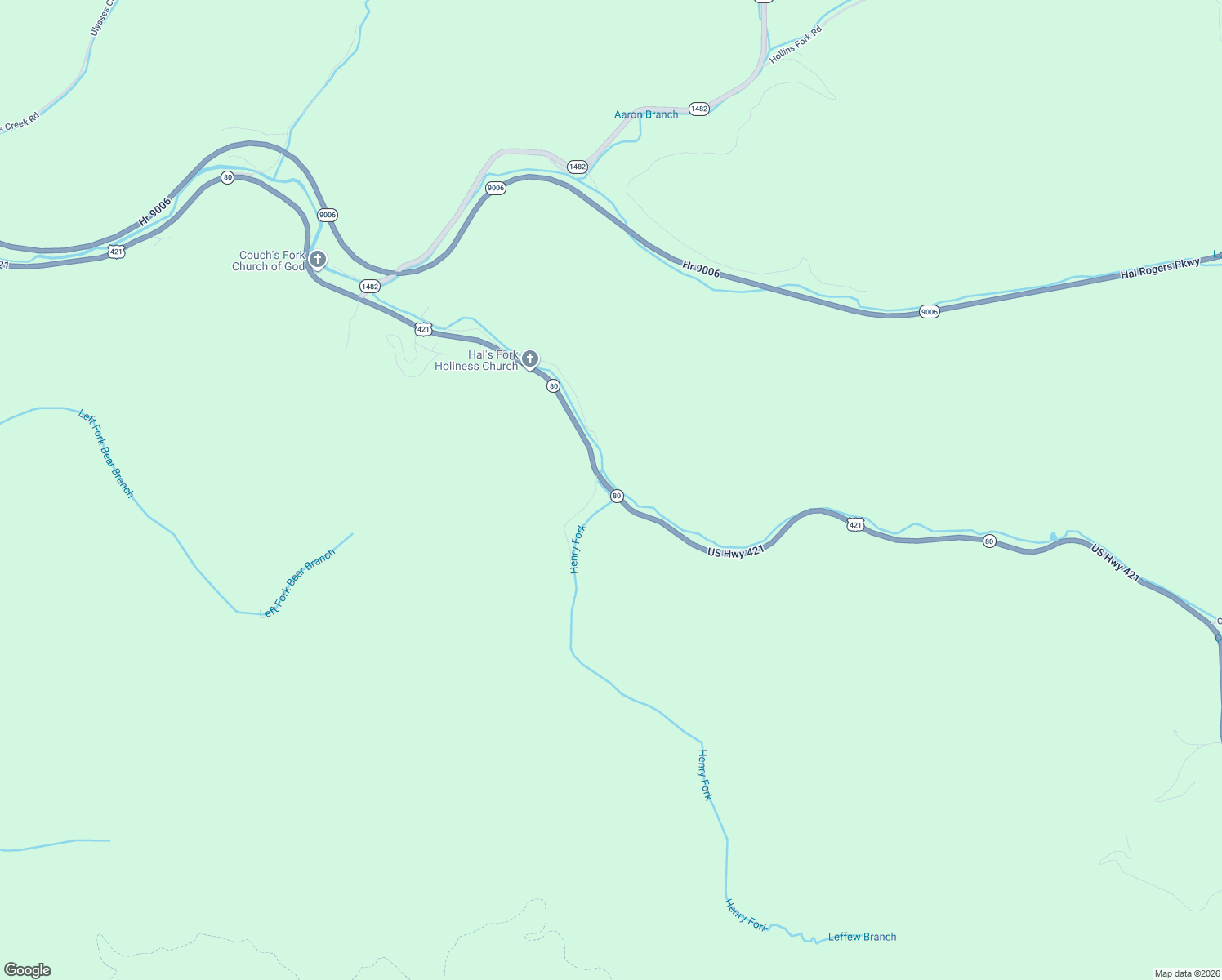 map of restaurants, bars, coffee shops, grocery stores, and more near Kentucky 80 in Bear Branch