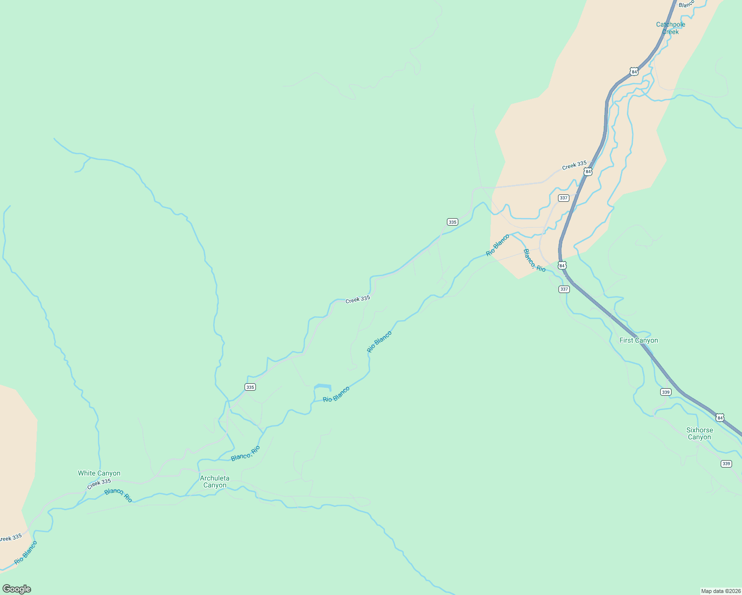 map of restaurants, bars, coffee shops, grocery stores, and more near 1350 County Road 335 in Pagosa Springs