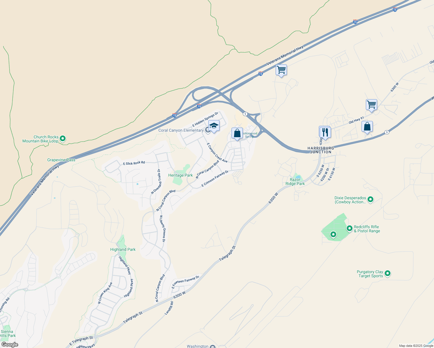map of restaurants, bars, coffee shops, grocery stores, and more near 3567 East Crimson Fairway Drive in Washington