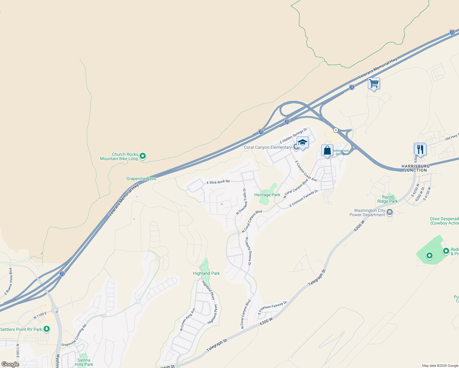 map of restaurants, bars, coffee shops, grocery stores, and more near 2918 E Slick Rock Rd in Washington