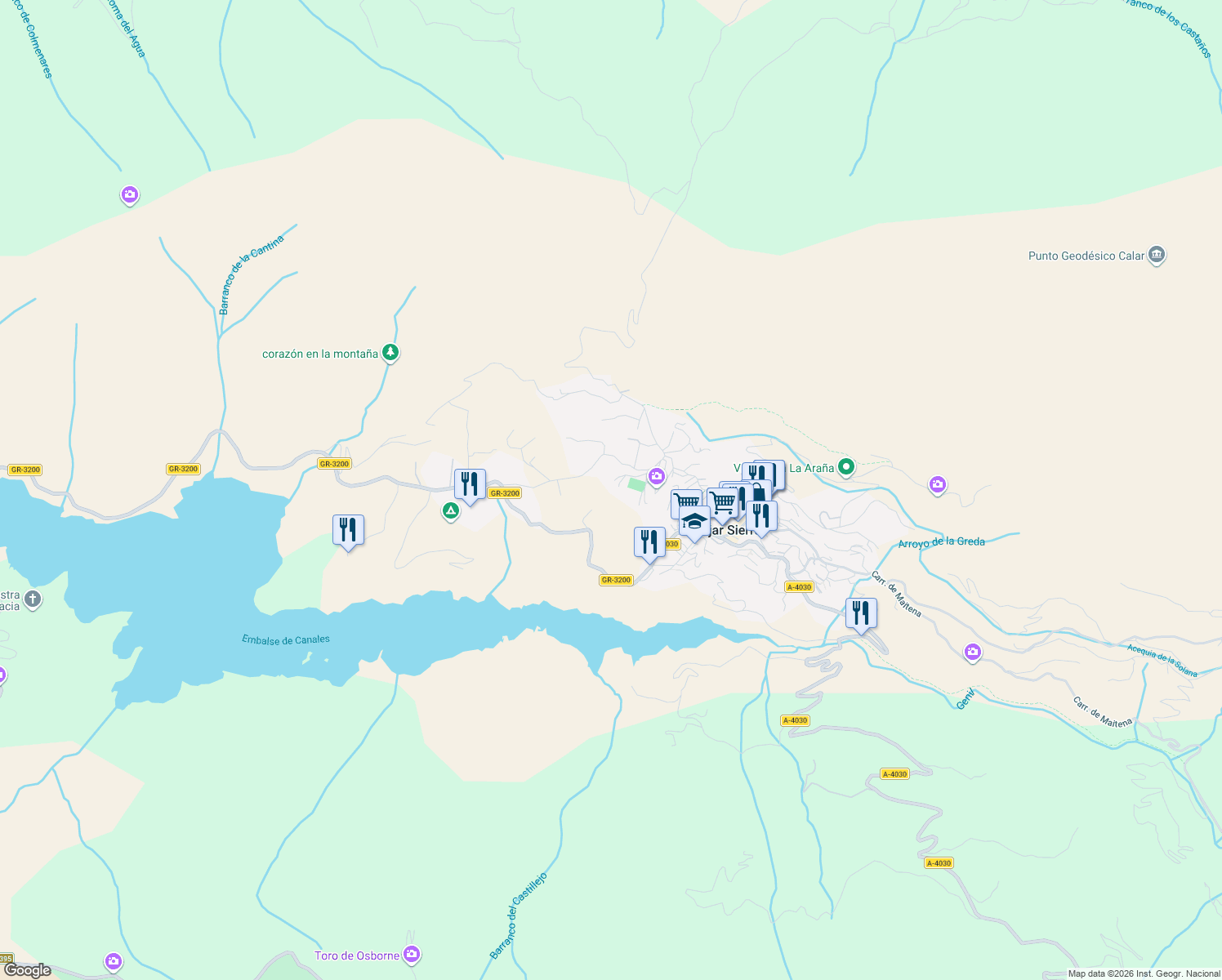 map of restaurants, bars, coffee shops, grocery stores, and more near 8 Calle Orilla Perales in Güejar Sierra