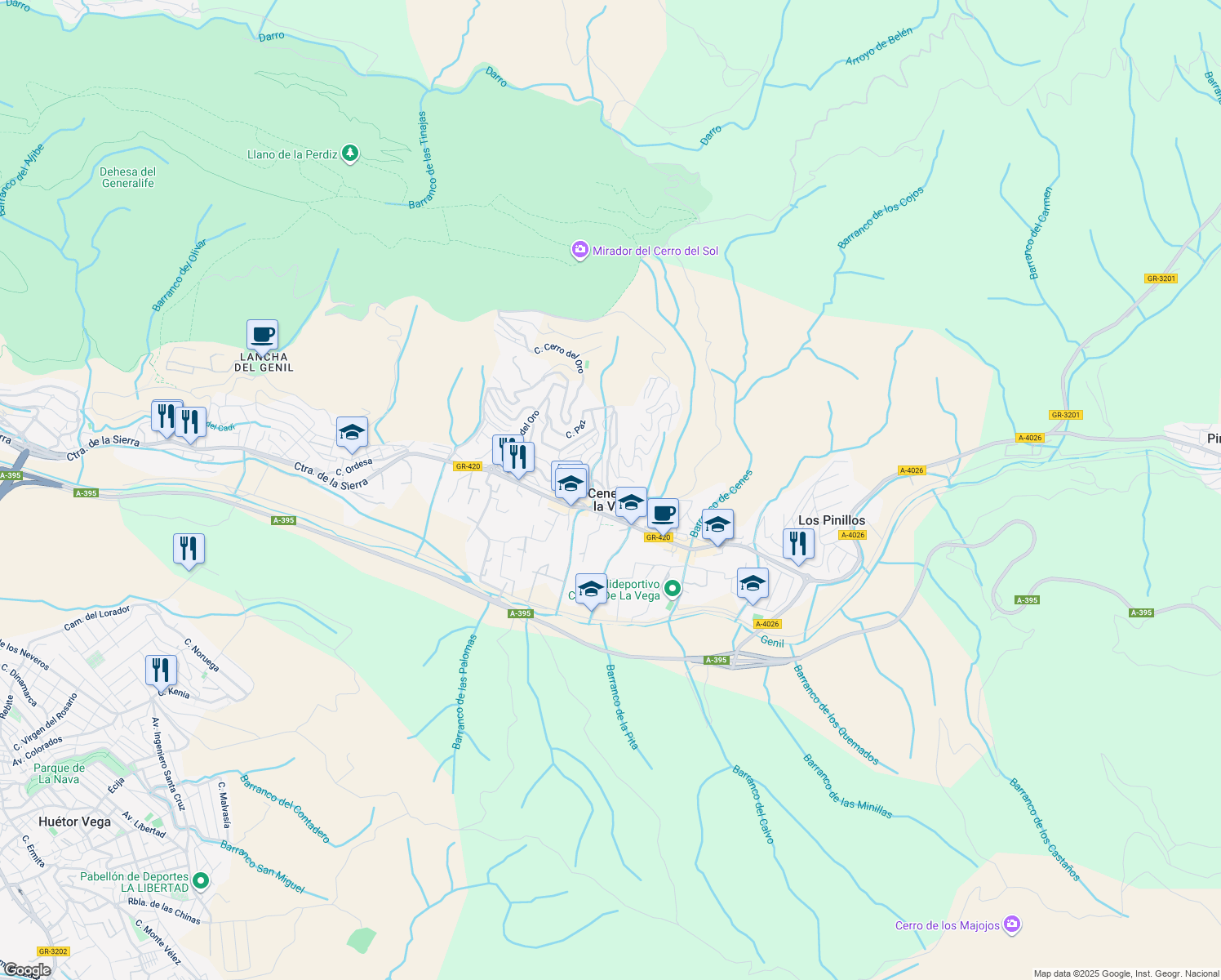 map of restaurants, bars, coffee shops, grocery stores, and more near 99 Calle Vista Blanca in Cenes de la Vega