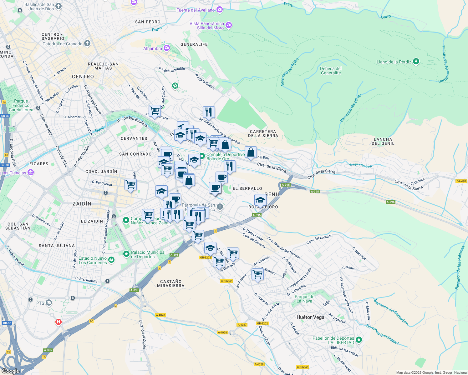 map of restaurants, bars, coffee shops, grocery stores, and more near 6 Calle Aixa la Horra in Urbanización los Vergeles