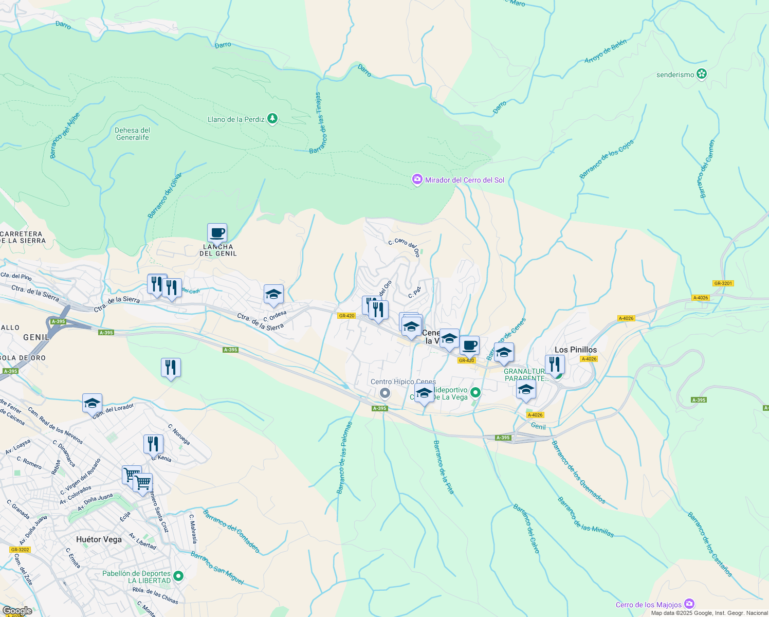 map of restaurants, bars, coffee shops, grocery stores, and more near 45 Calle Julio Cesar in Cenes de la Vega