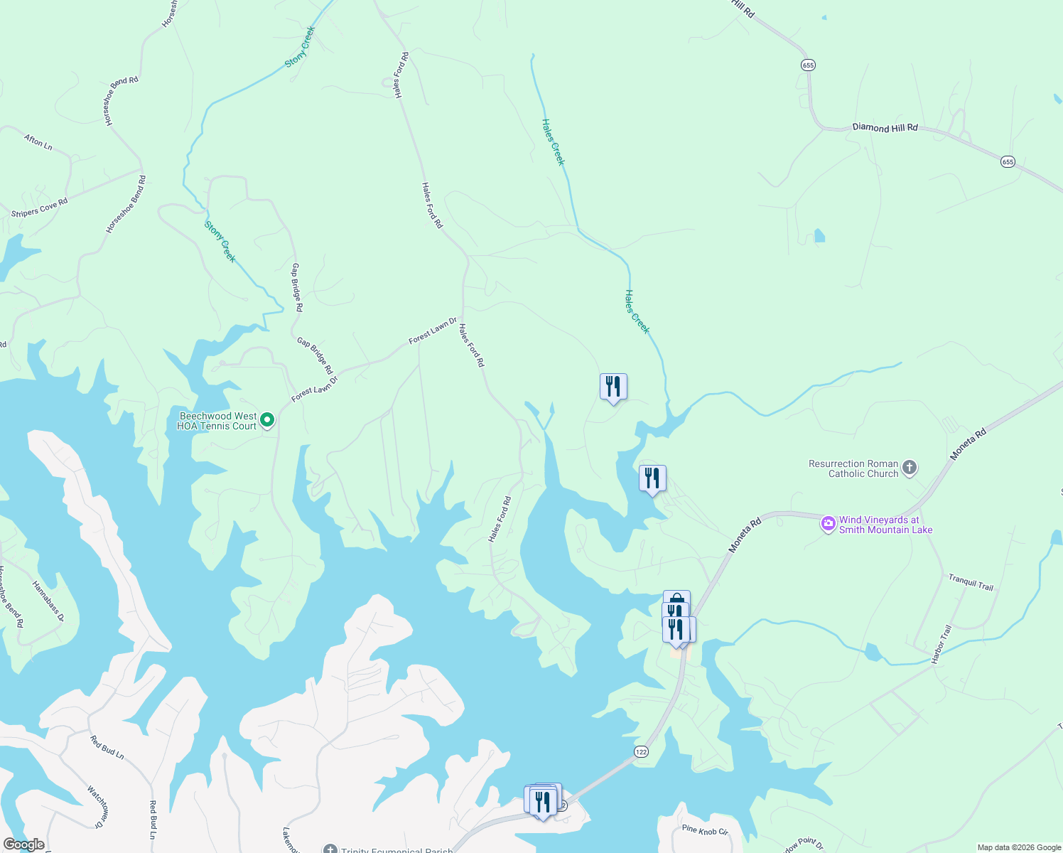 map of restaurants, bars, coffee shops, grocery stores, and more near 1093-1199 Coveside Circle in Moneta