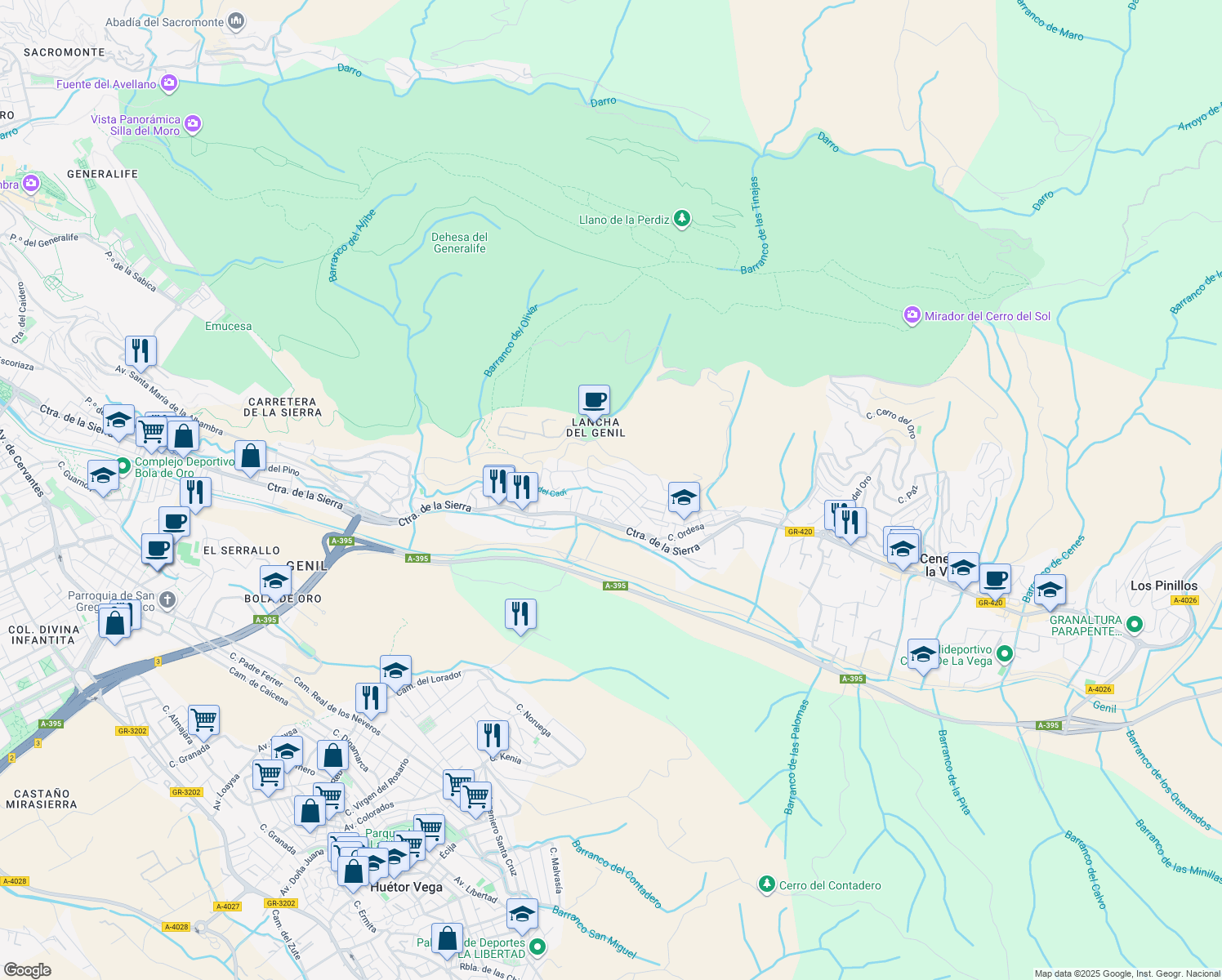map of restaurants, bars, coffee shops, grocery stores, and more near 2 Tablas de Daimiel in Granada