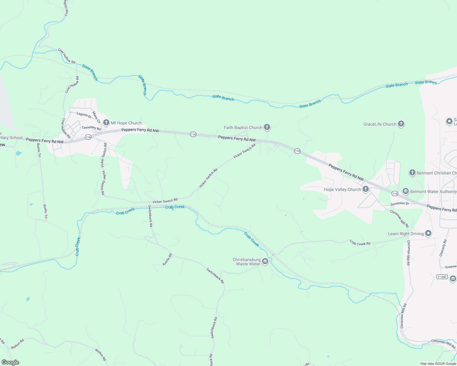 map of restaurants, bars, coffee shops, grocery stores, and more near 208 Easy Street in Christiansburg
