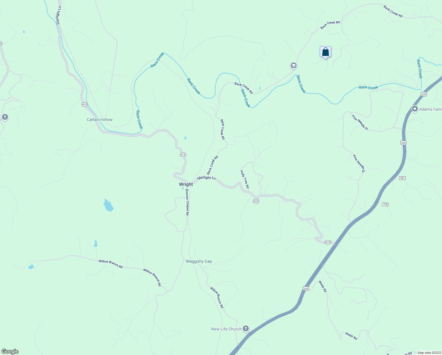 map of restaurants, bars, coffee shops, grocery stores, and more near 8246 Starlight Lane in Boones Mill