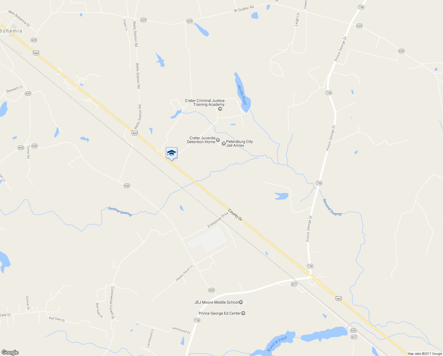 map of restaurants, bars, coffee shops, grocery stores, and more near 6418 County Drive in Disputanta