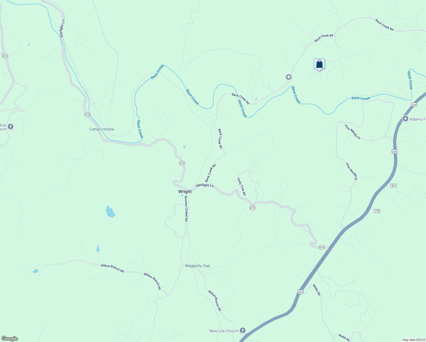 map of restaurants, bars, coffee shops, grocery stores, and more near 7328 Back Creek Road in Boones Mill