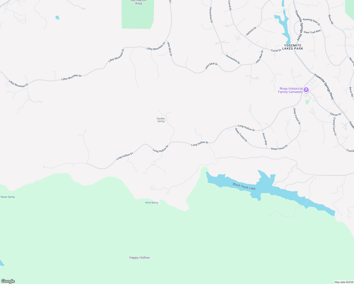 map of restaurants, bars, coffee shops, grocery stores, and more near Long Hollow Drive in Yosemite Lakes