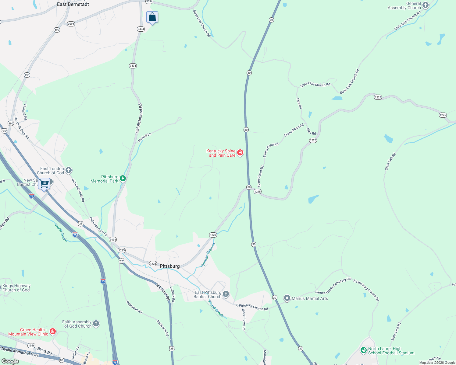 map of restaurants, bars, coffee shops, grocery stores, and more near 4602 Slate Lick Road in London