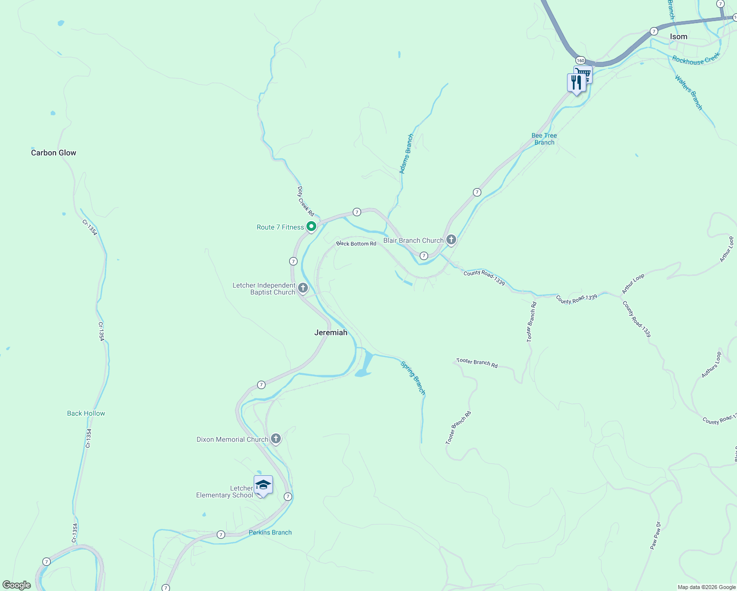 map of restaurants, bars, coffee shops, grocery stores, and more near in Jeremiah