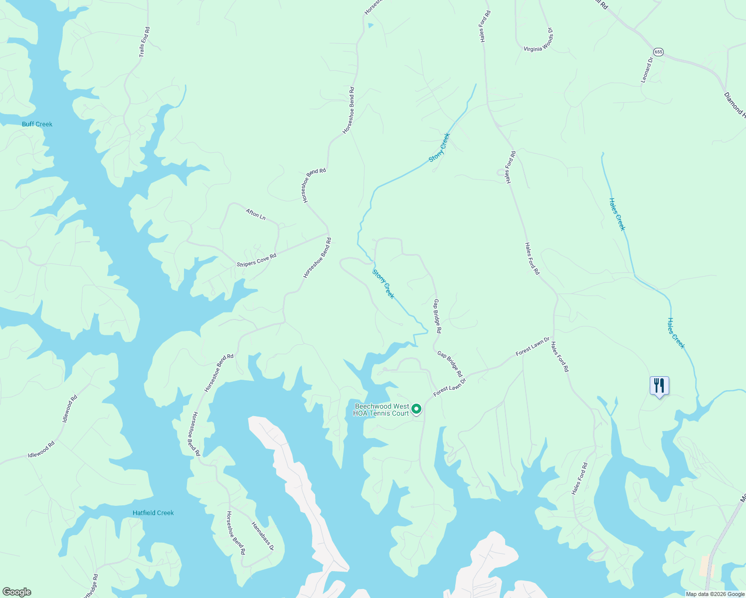 map of restaurants, bars, coffee shops, grocery stores, and more near 809 Gap Bridge Road in Moneta