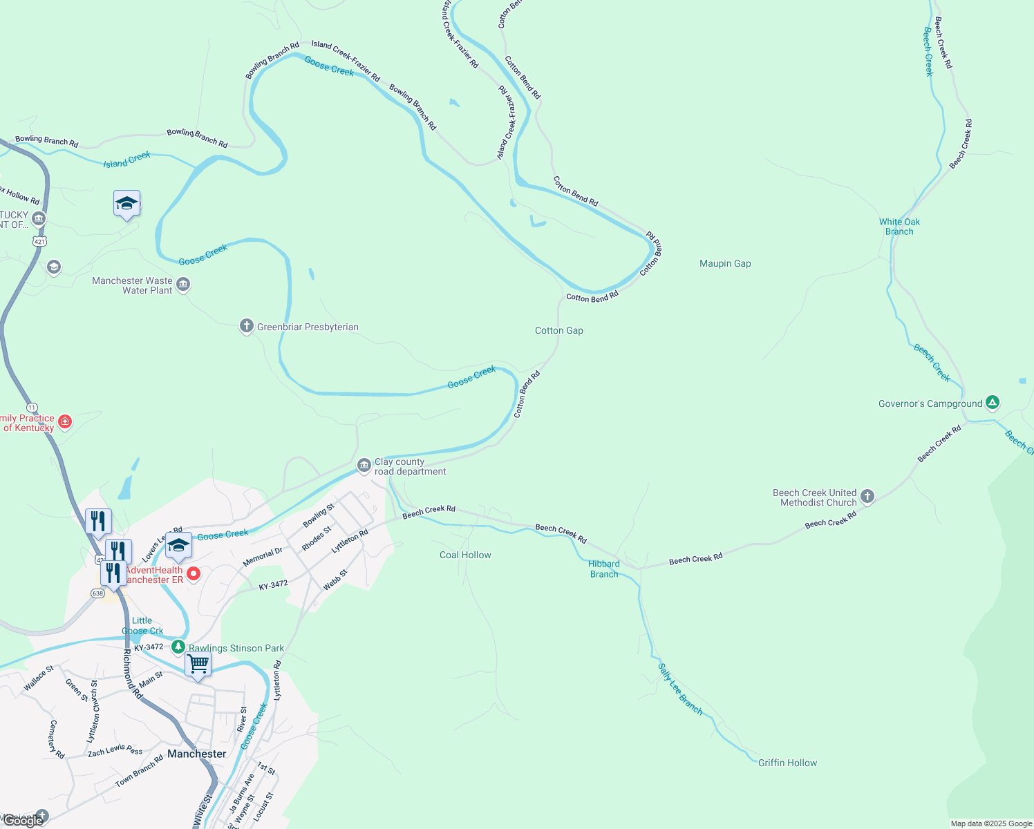map of restaurants, bars, coffee shops, grocery stores, and more near Cotton Bend Road in Manchester
