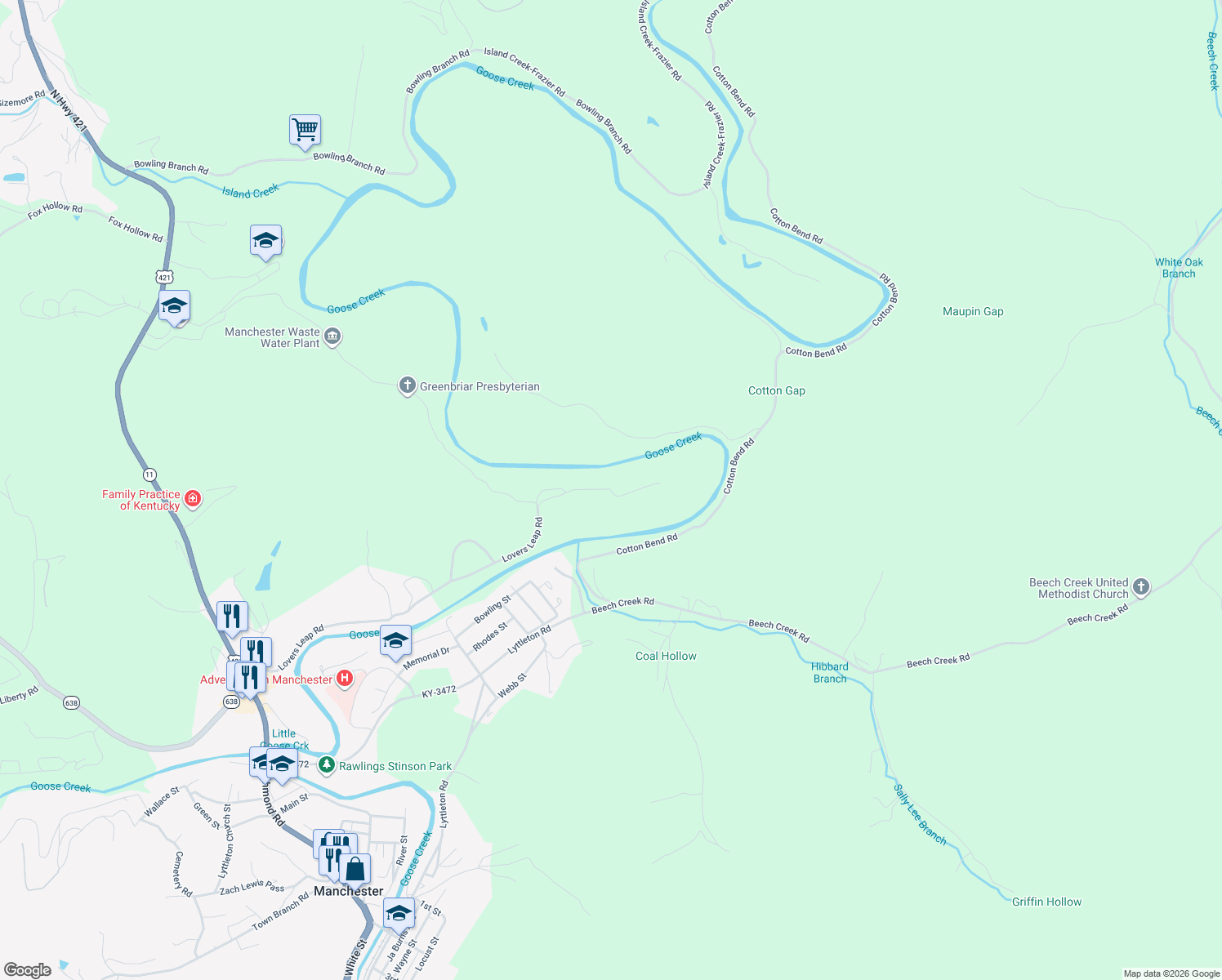 map of restaurants, bars, coffee shops, grocery stores, and more near Scalf Road in Manchester