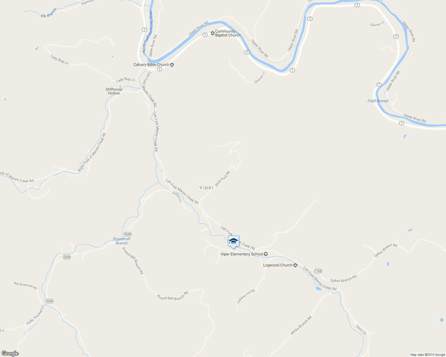 map of restaurants, bars, coffee shops, grocery stores, and more near Slick Ford Road in Viper