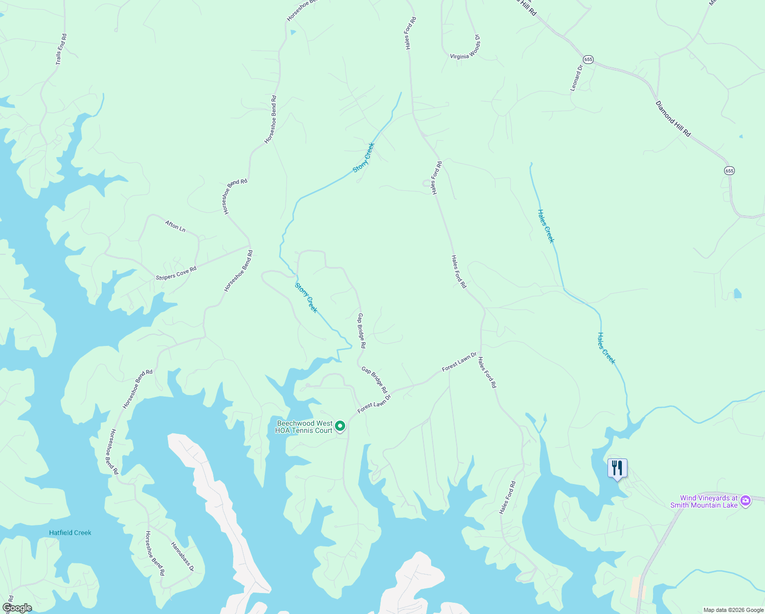 map of restaurants, bars, coffee shops, grocery stores, and more near 1034 Red Horse Drive in Goodview