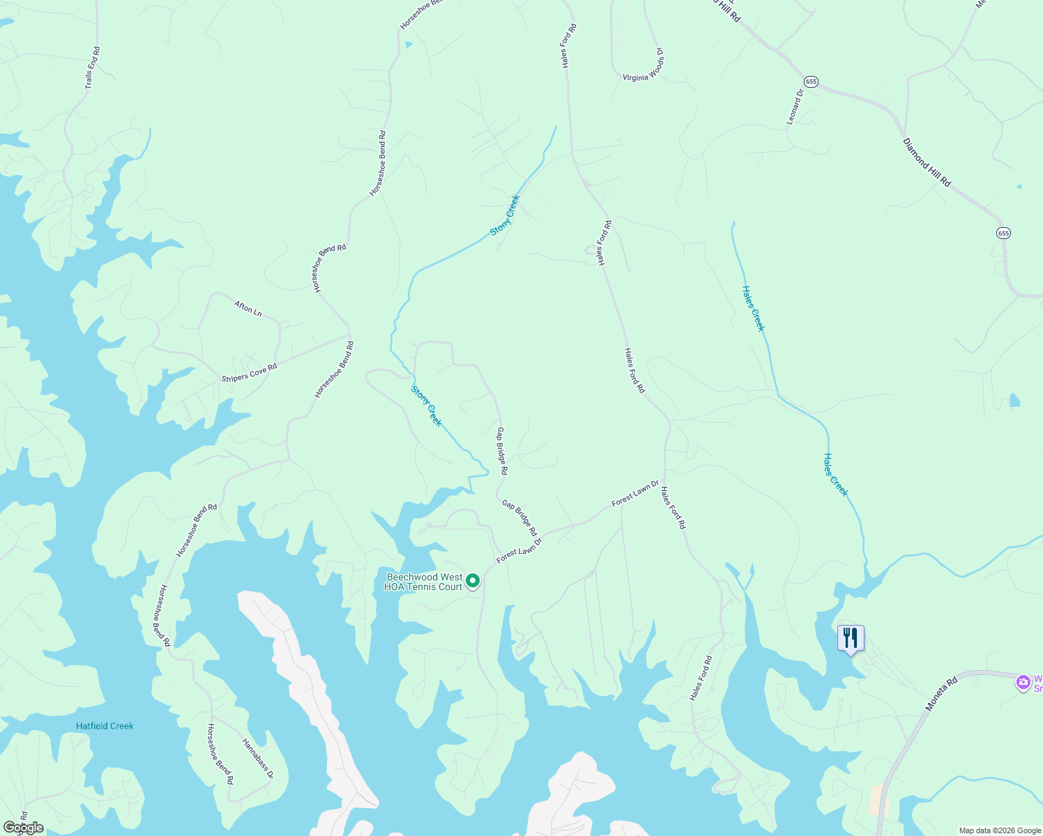 map of restaurants, bars, coffee shops, grocery stores, and more near 1034 Red Horse Drive in Goodview