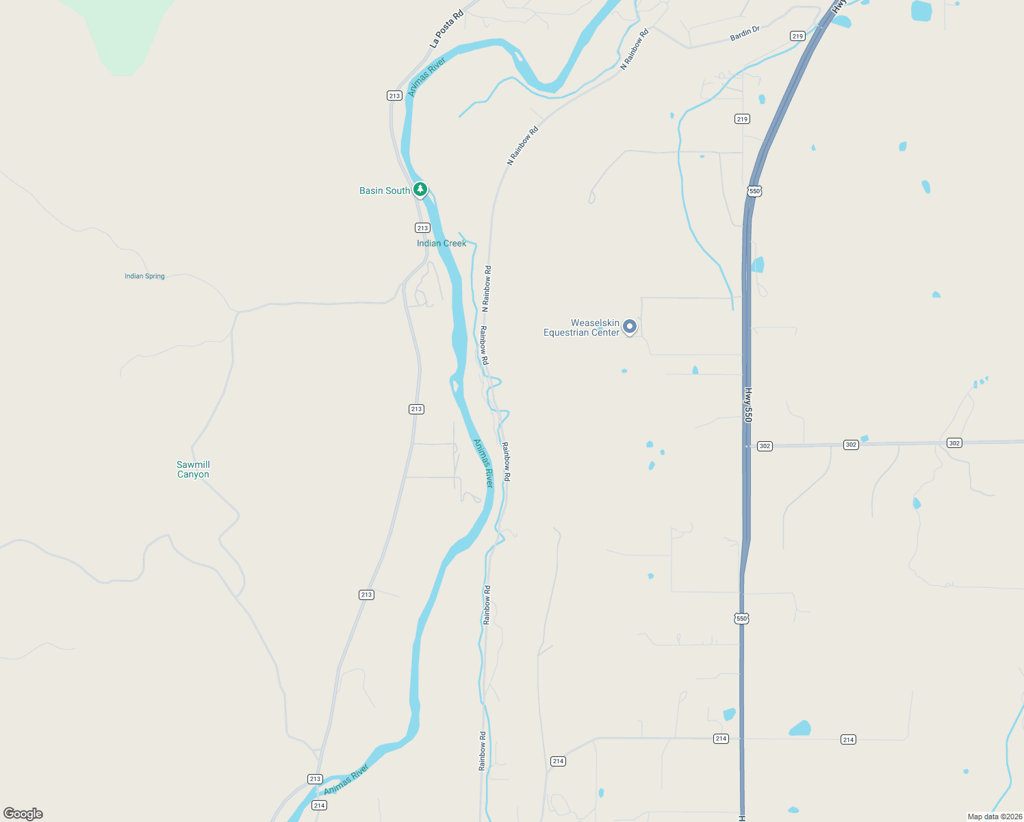 map of restaurants, bars, coffee shops, grocery stores, and more near 942 Rainbow Road in Durango