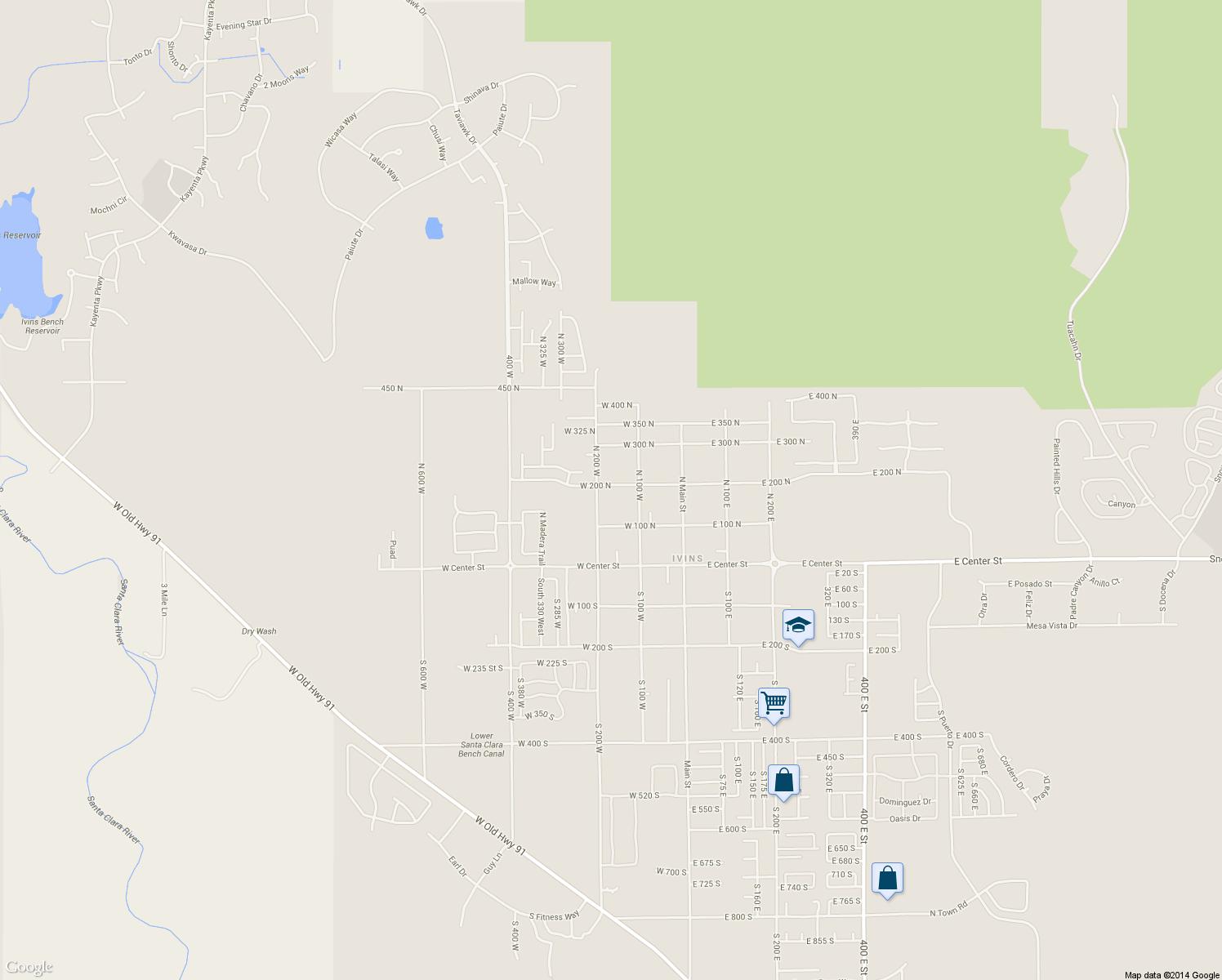 map of restaurants, bars, coffee shops, grocery stores, and more near 155 W 200 N in Ivins