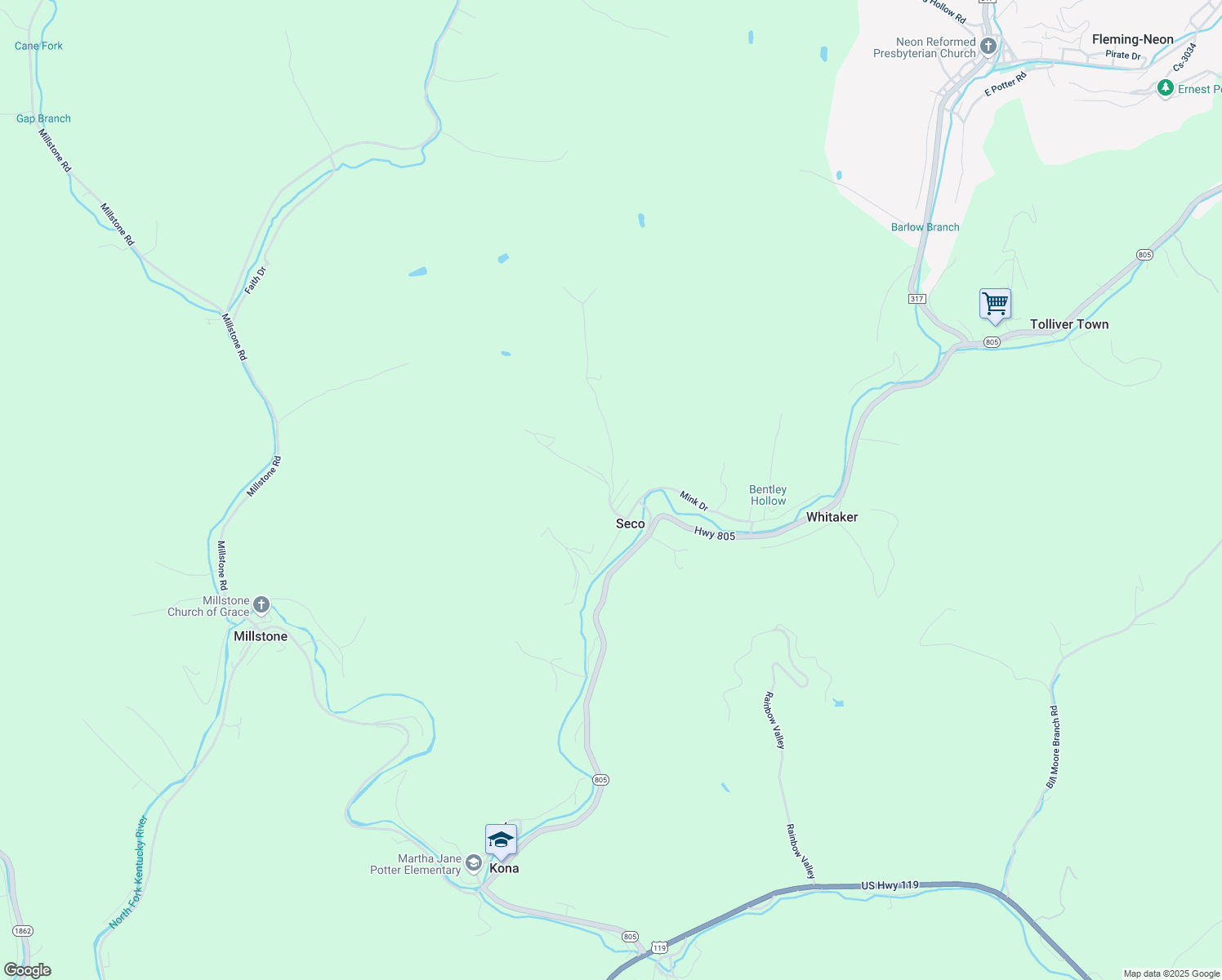 map of restaurants, bars, coffee shops, grocery stores, and more near 285 Seco Drive in Seco