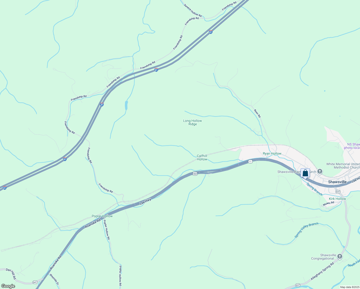 map of restaurants, bars, coffee shops, grocery stores, and more near 6200 Roanoke Road in Shawsville
