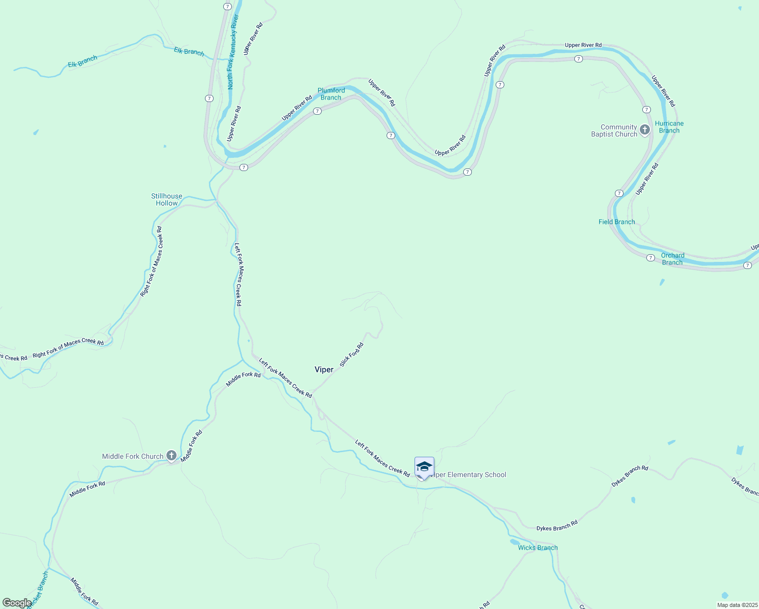 map of restaurants, bars, coffee shops, grocery stores, and more near Slick Ford Road in Viper