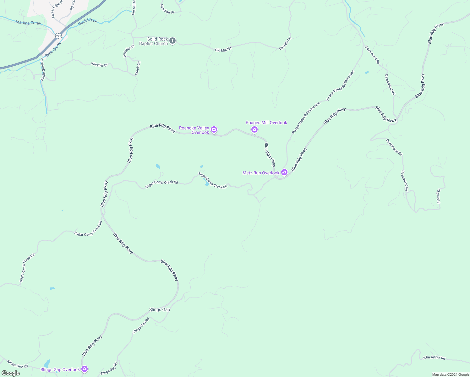 map of restaurants, bars, coffee shops, grocery stores, and more near 11151 Sugar Camp Creek Road in Bent Mountain