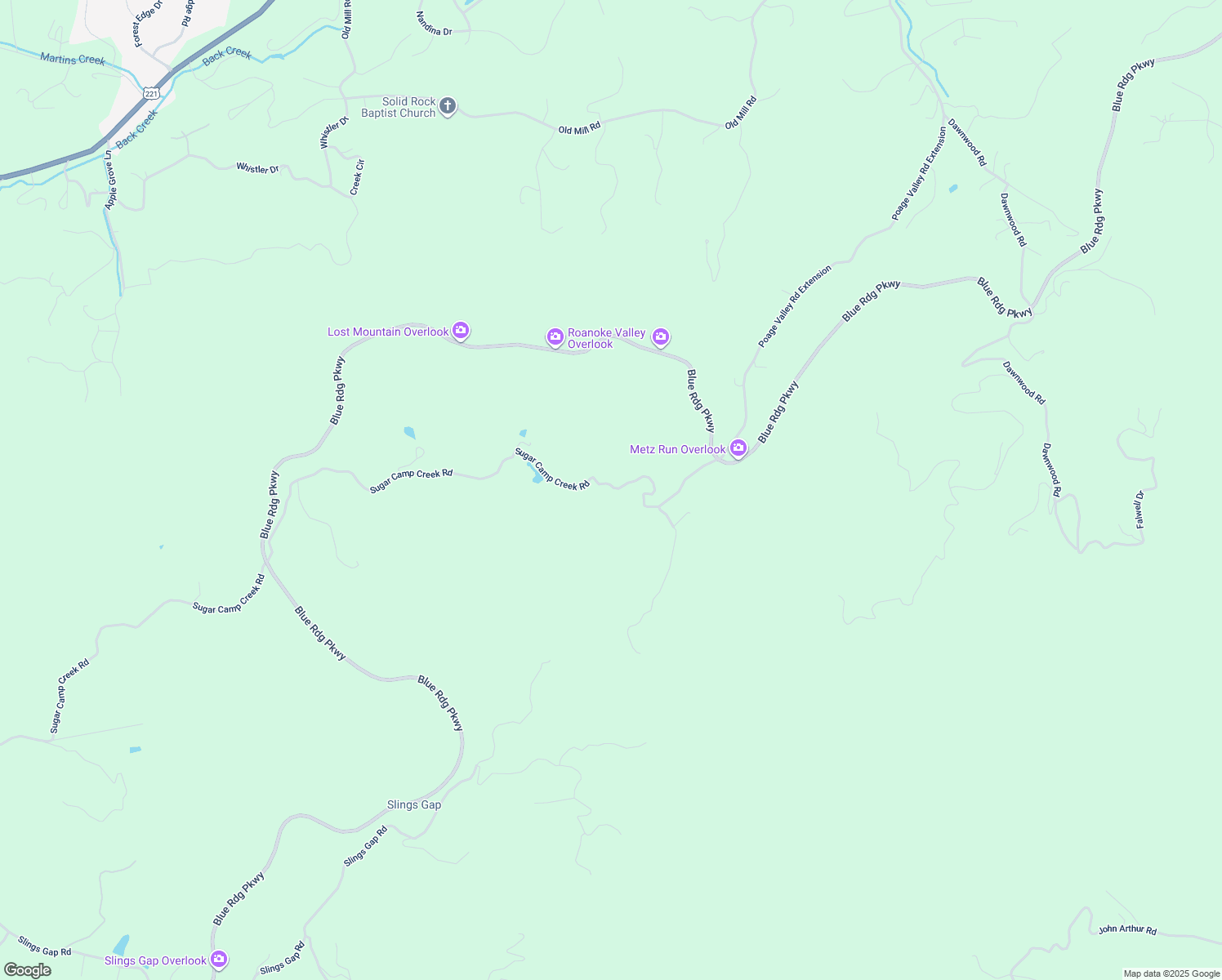 map of restaurants, bars, coffee shops, grocery stores, and more near 11151 Sugar Camp Creek Road in Bent Mountain
