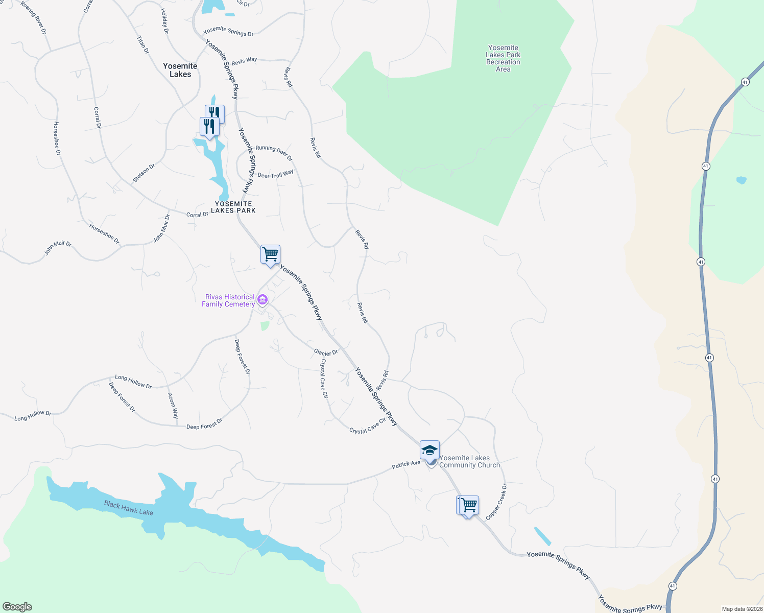 map of restaurants, bars, coffee shops, grocery stores, and more near 43712 Cedar Grove Court in Coarsegold