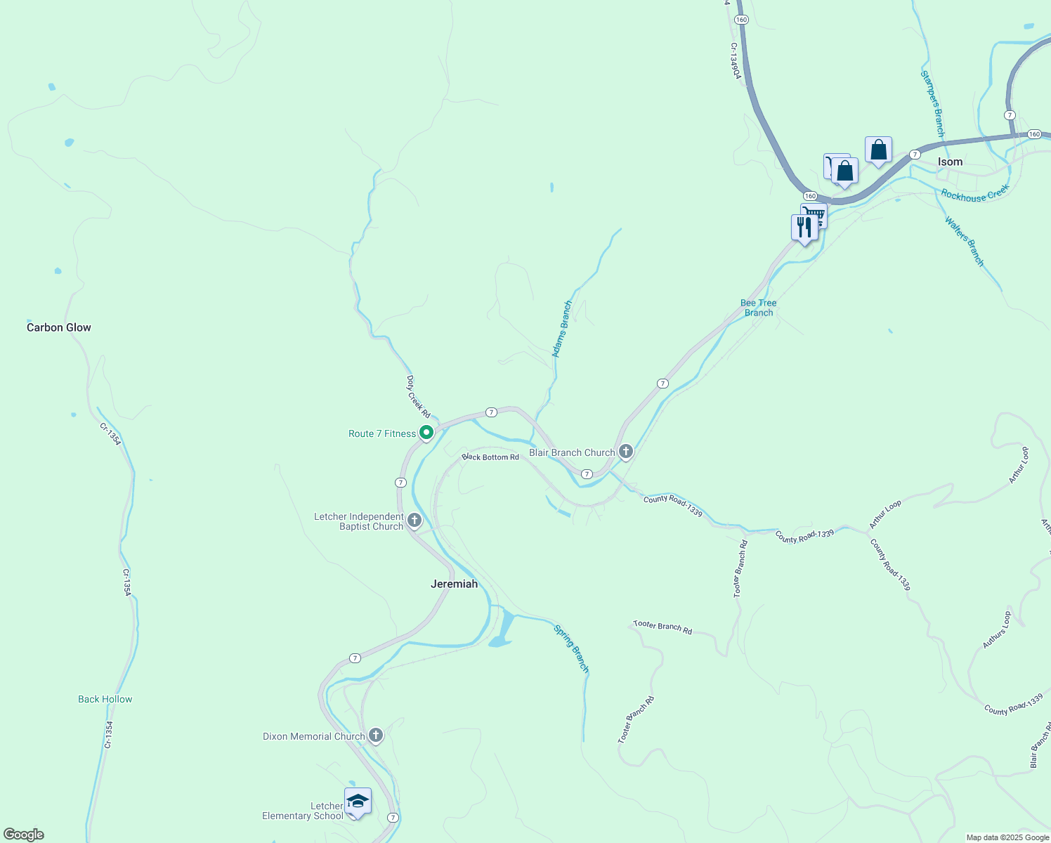 map of restaurants, bars, coffee shops, grocery stores, and more near 1571 Kentucky 7 in Jeremiah
