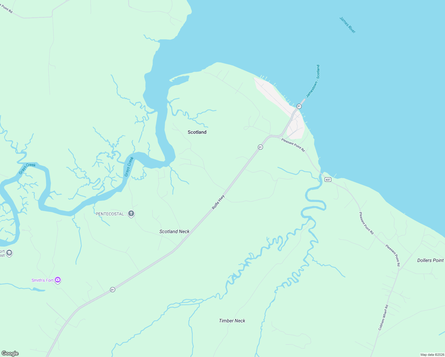 map of restaurants, bars, coffee shops, grocery stores, and more near 15427 Rolfe Hwy in Surry