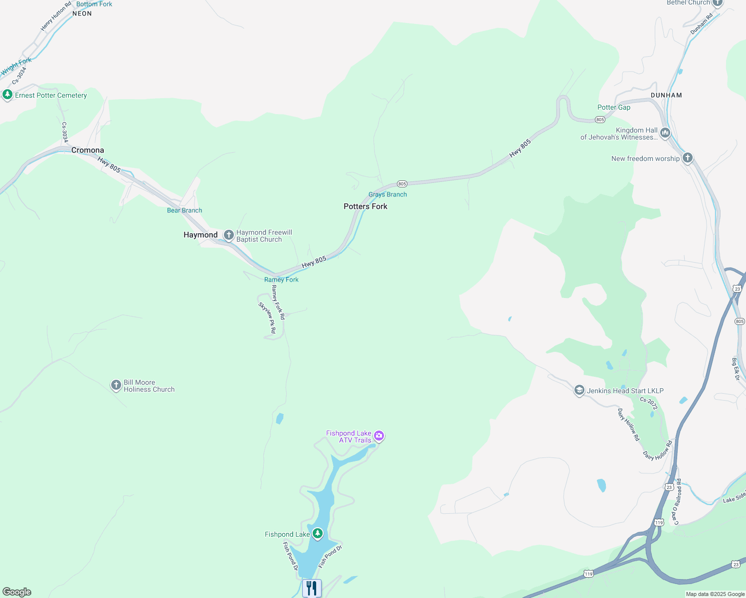 map of restaurants, bars, coffee shops, grocery stores, and more near in Jenkins