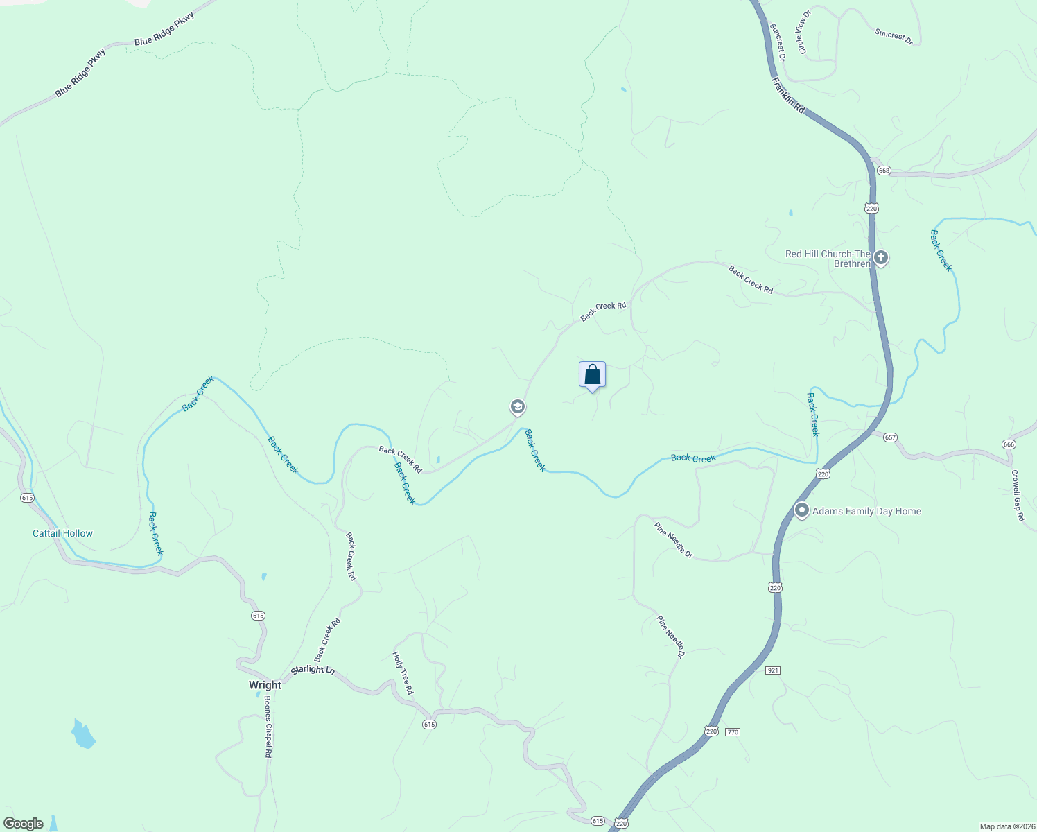 map of restaurants, bars, coffee shops, grocery stores, and more near 6731 Back Creek Rd in Boones Mill