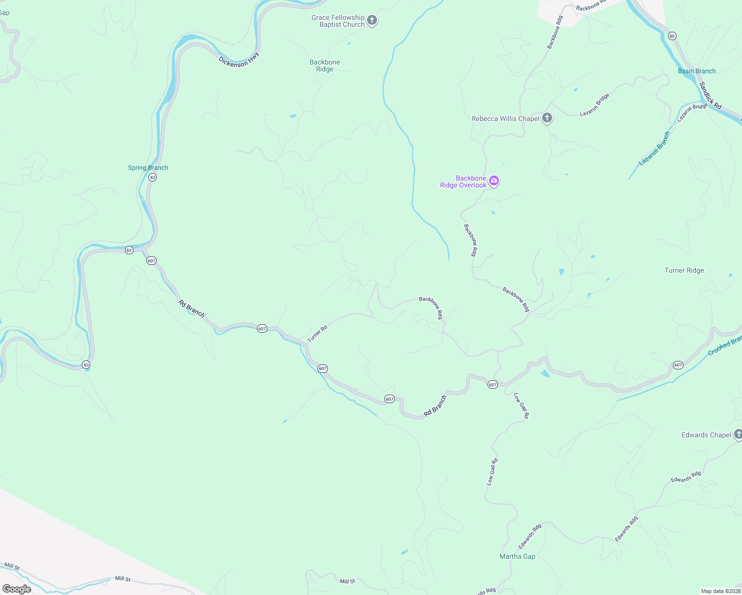 map of restaurants, bars, coffee shops, grocery stores, and more near State Route 667 in Dickenson County