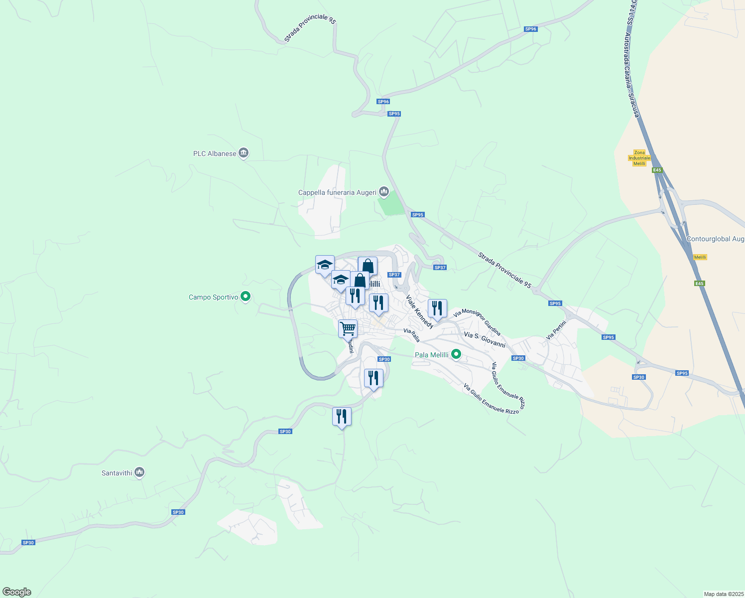 map of restaurants, bars, coffee shops, grocery stores, and more near in Melilli