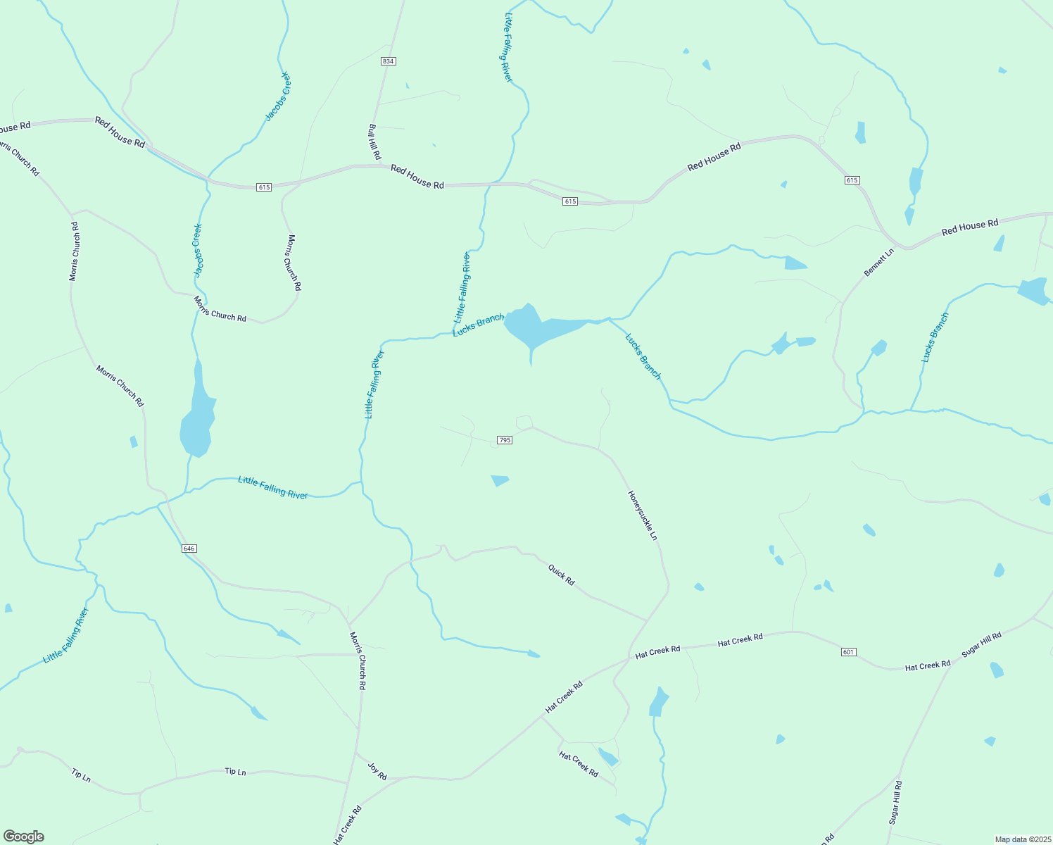 map of restaurants, bars, coffee shops, grocery stores, and more near 1065 Honeysuckle Lane in Brookneal