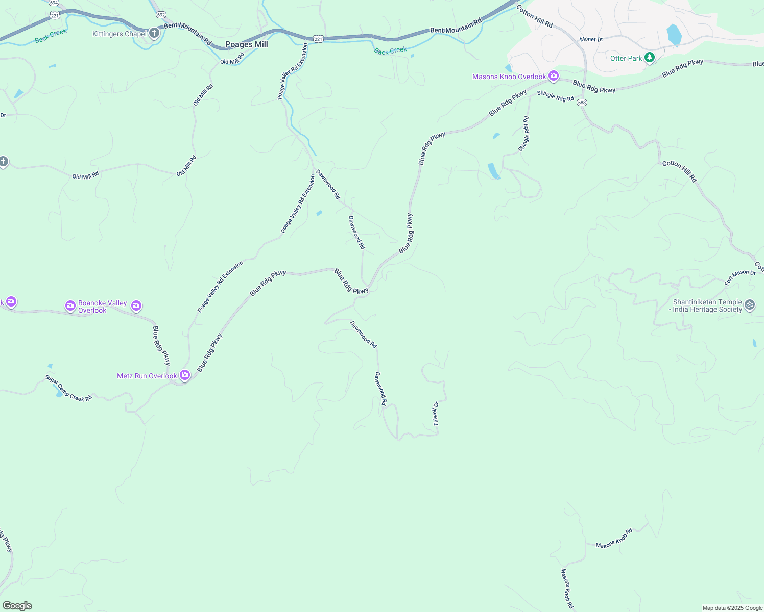 map of restaurants, bars, coffee shops, grocery stores, and more near 7112 Dawnwood Road in Roanoke