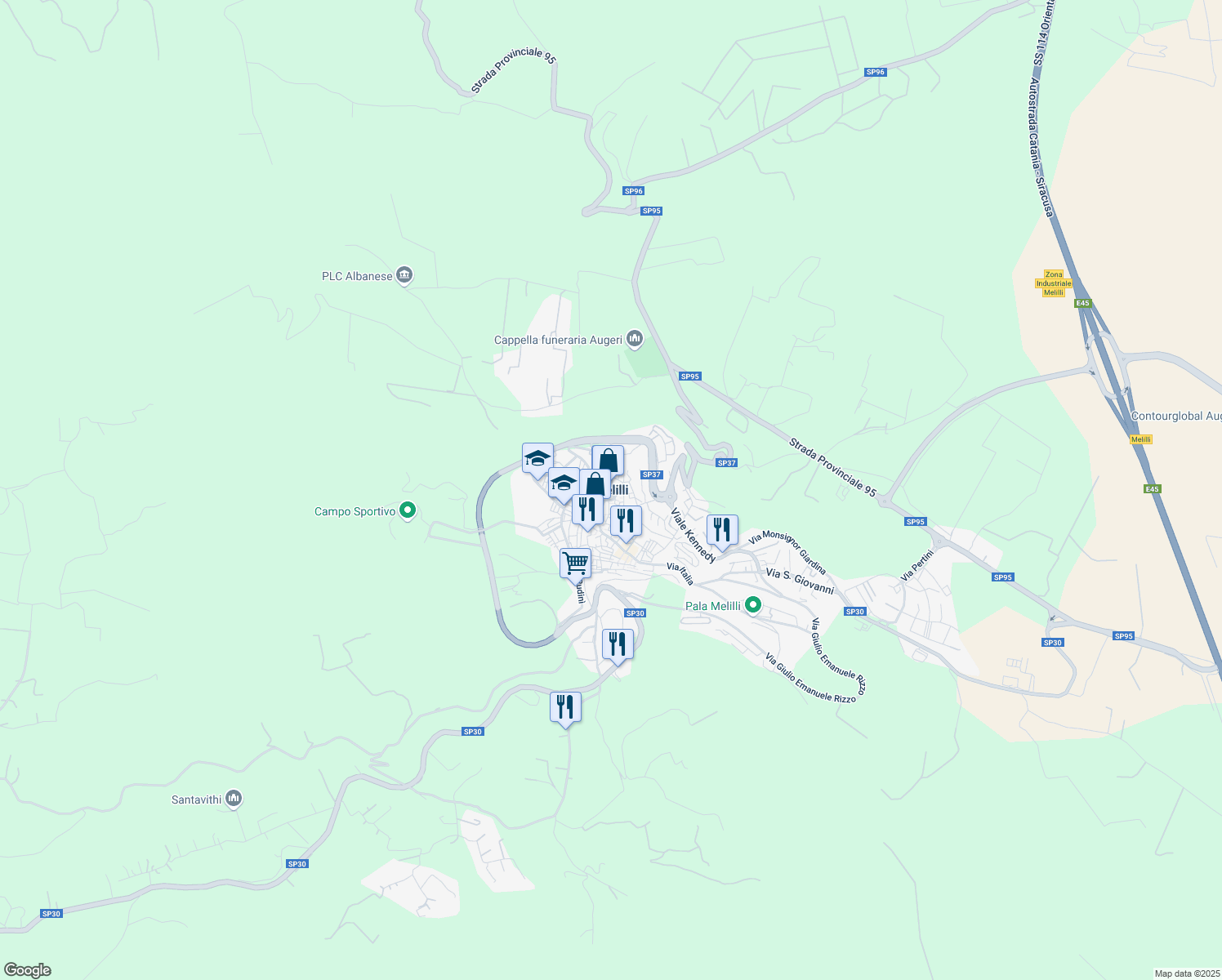 map of restaurants, bars, coffee shops, grocery stores, and more near in Melilli