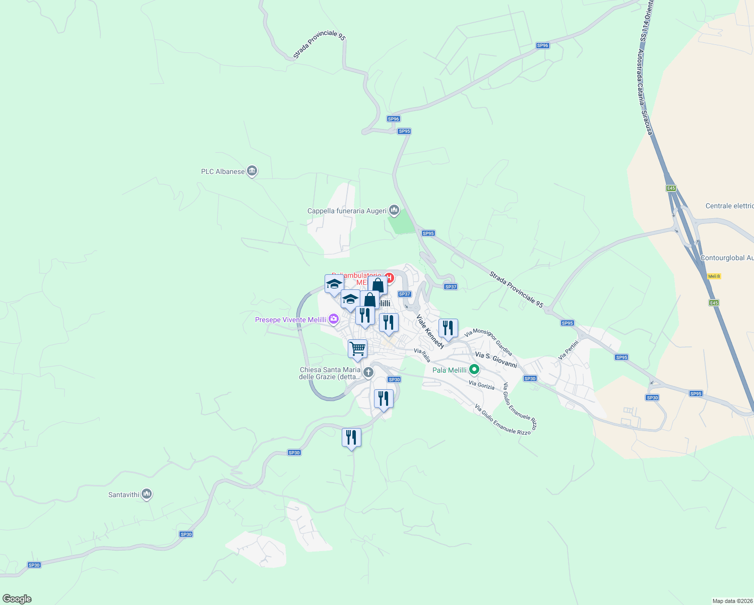 map of restaurants, bars, coffee shops, grocery stores, and more near in Melilli