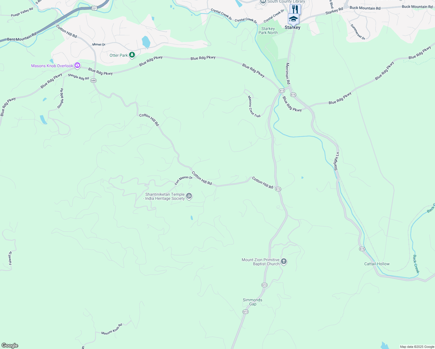 map of restaurants, bars, coffee shops, grocery stores, and more near 6918 Cotton Hill Road in Roanoke