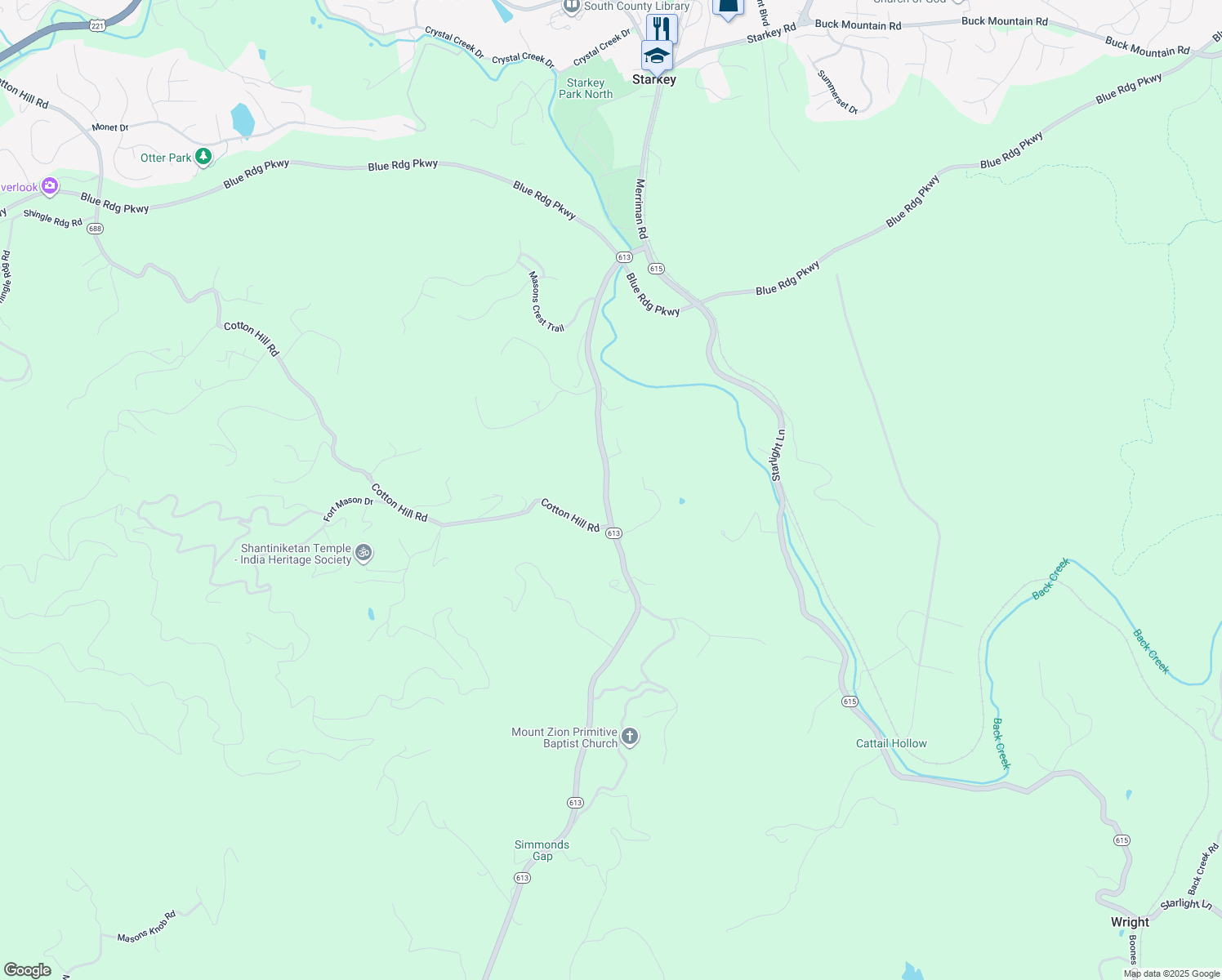map of restaurants, bars, coffee shops, grocery stores, and more near 7202 Merriman Rd in Boones Mill