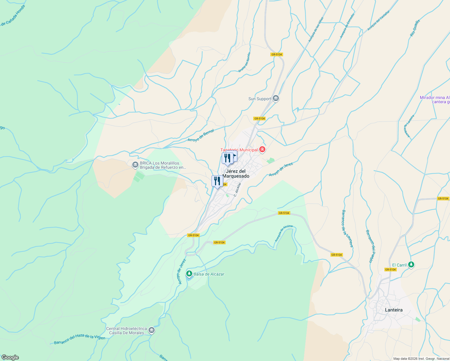 map of restaurants, bars, coffee shops, grocery stores, and more near 6 Calle Herreria in Jerez del Marquesado