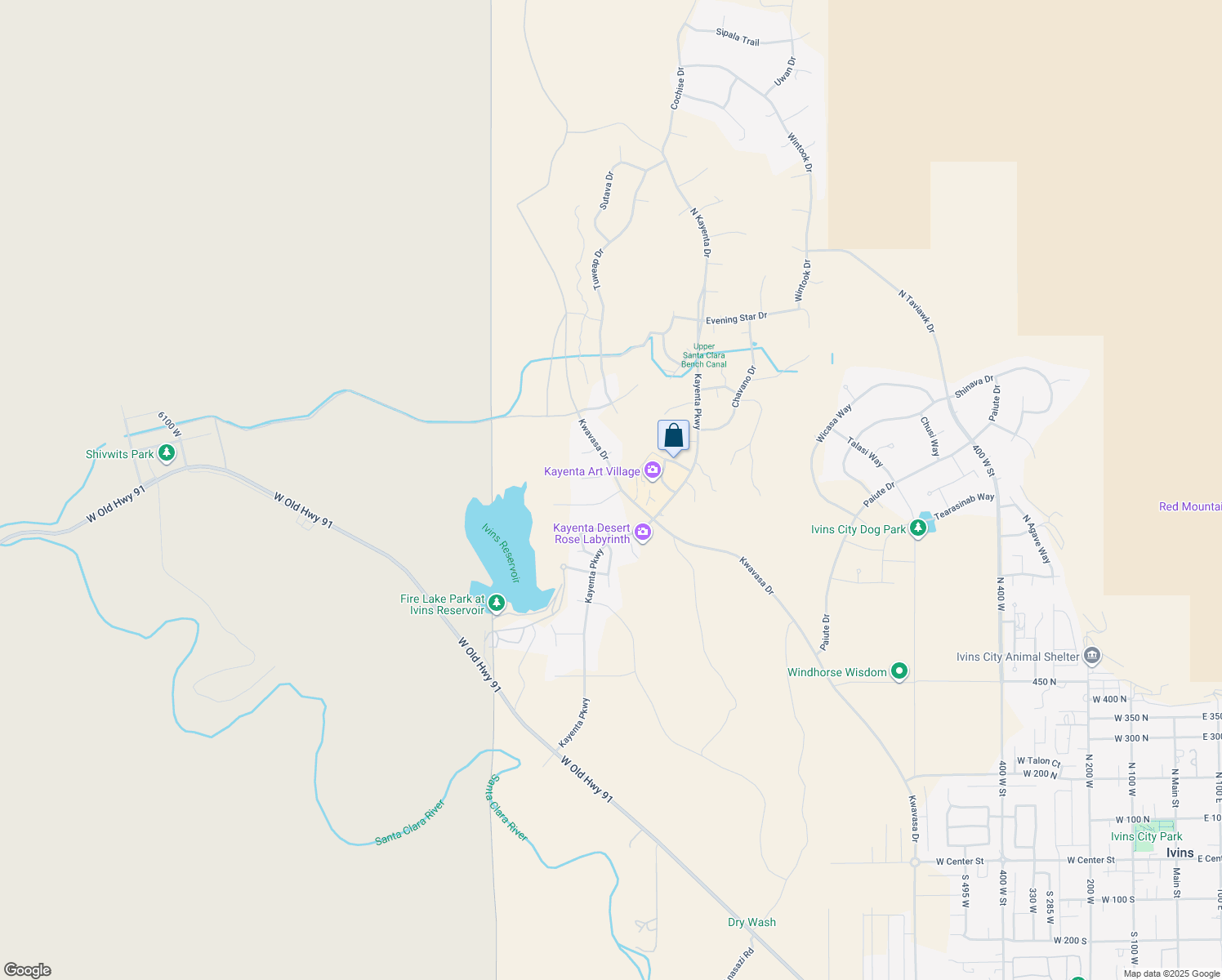 map of restaurants, bars, coffee shops, grocery stores, and more near 1280 Mochni Circle in Ivins