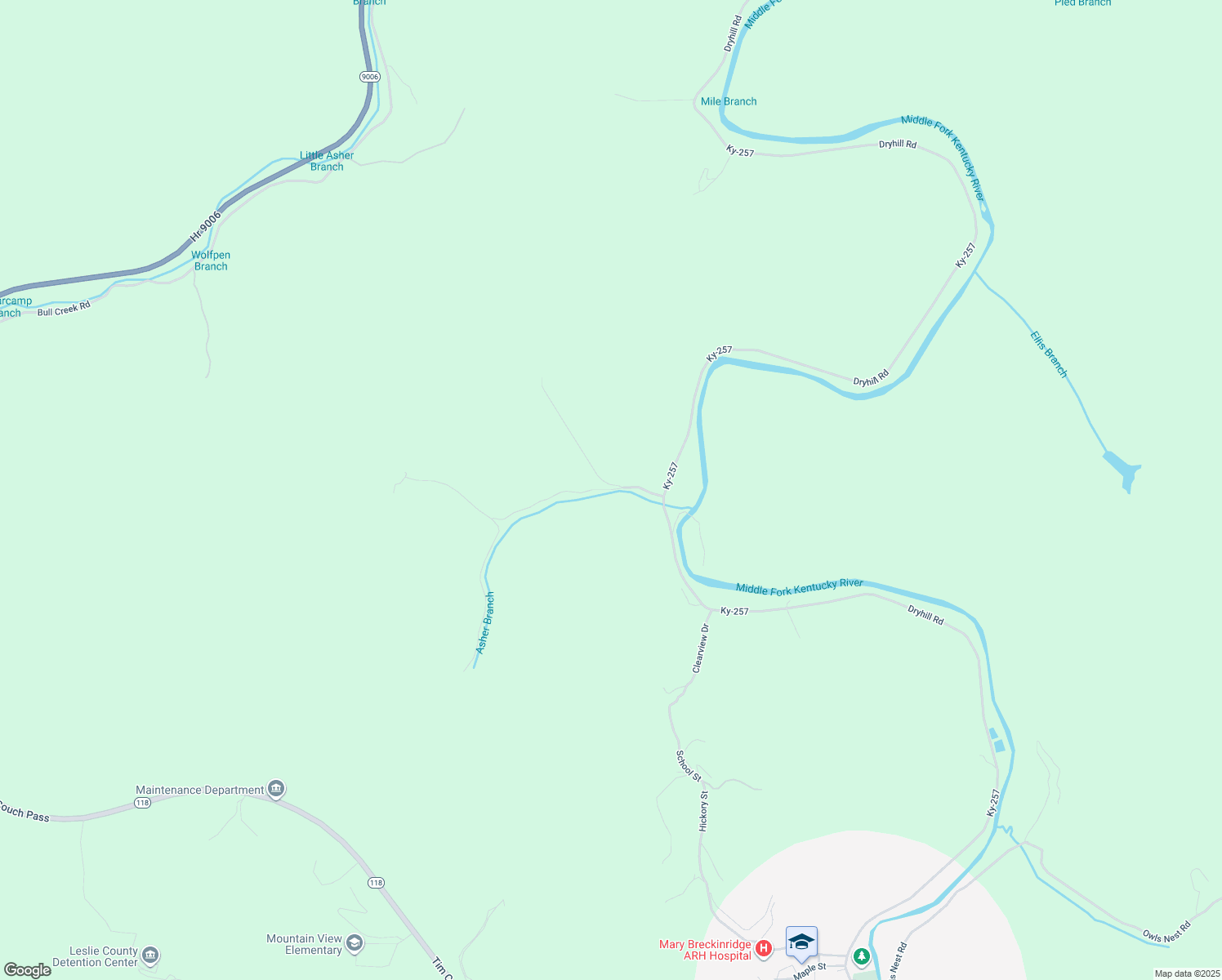 map of restaurants, bars, coffee shops, grocery stores, and more near Asher Branch Road in Hyden